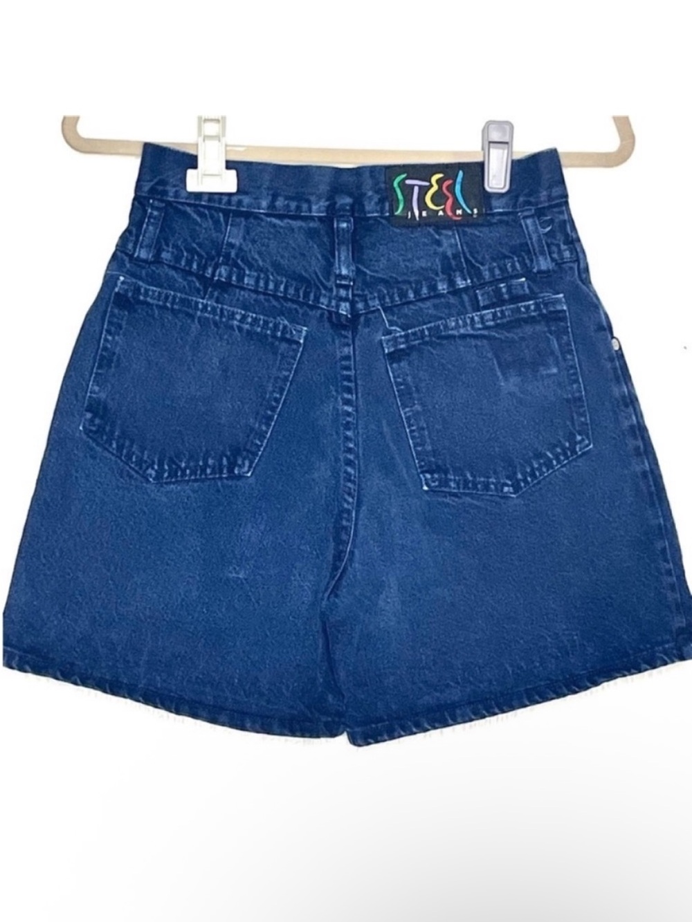 Steel Blue Denim Vintage Stylish Women's High-Waist Shorts Size 7(Juniors)